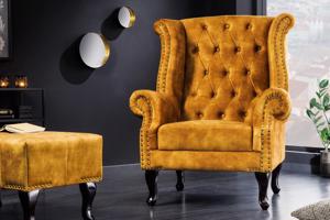 Design fotel Chesterfield mustársárga bársony