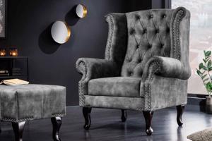 Design fotel Chesterfield szürke bársony